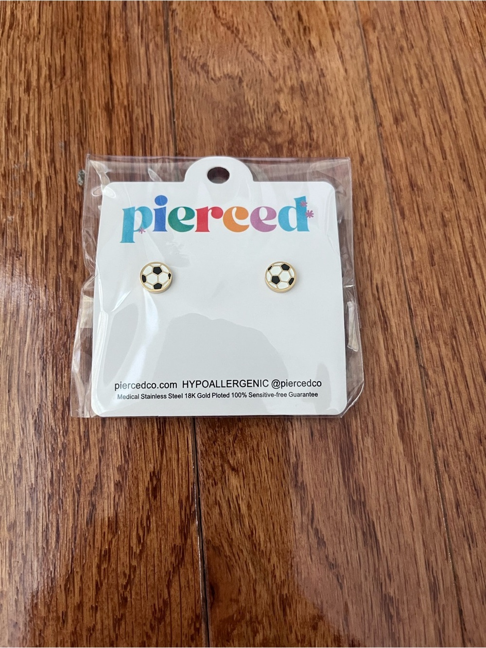 Pierced Kids Gold Soccer Stud Earrings - Black & White, NWT